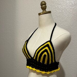 Handmade Black and Yellow Crochet Halter Top